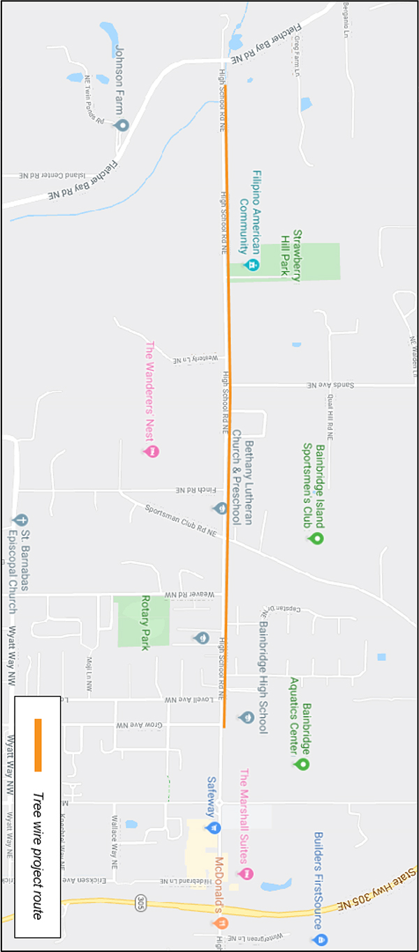 a map that shows the High School Road Northeast electric system upgrade project corridor