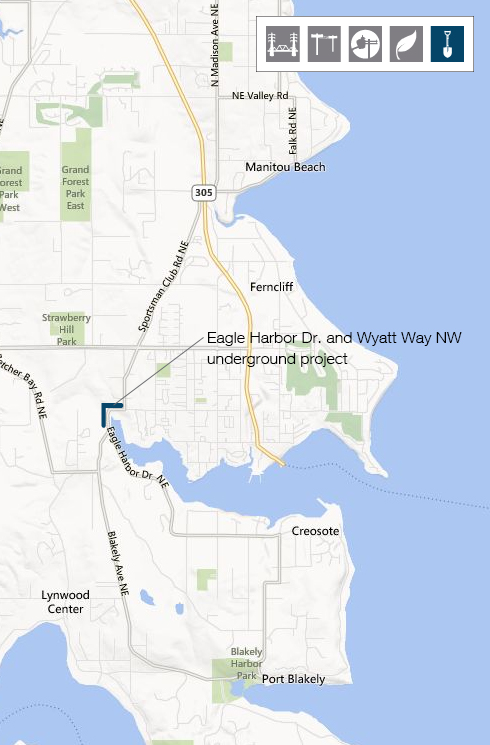 Project map: Crews undergrounded distribution lines along Eagle Harbor Dr and Wyatt Way NW